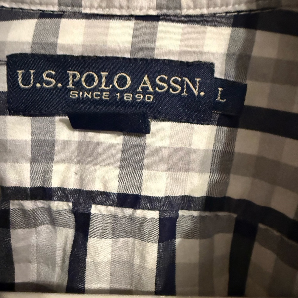 U.S. Polo Assn. Men's Navy and White Plaid Shirt - Picture 4 of 7